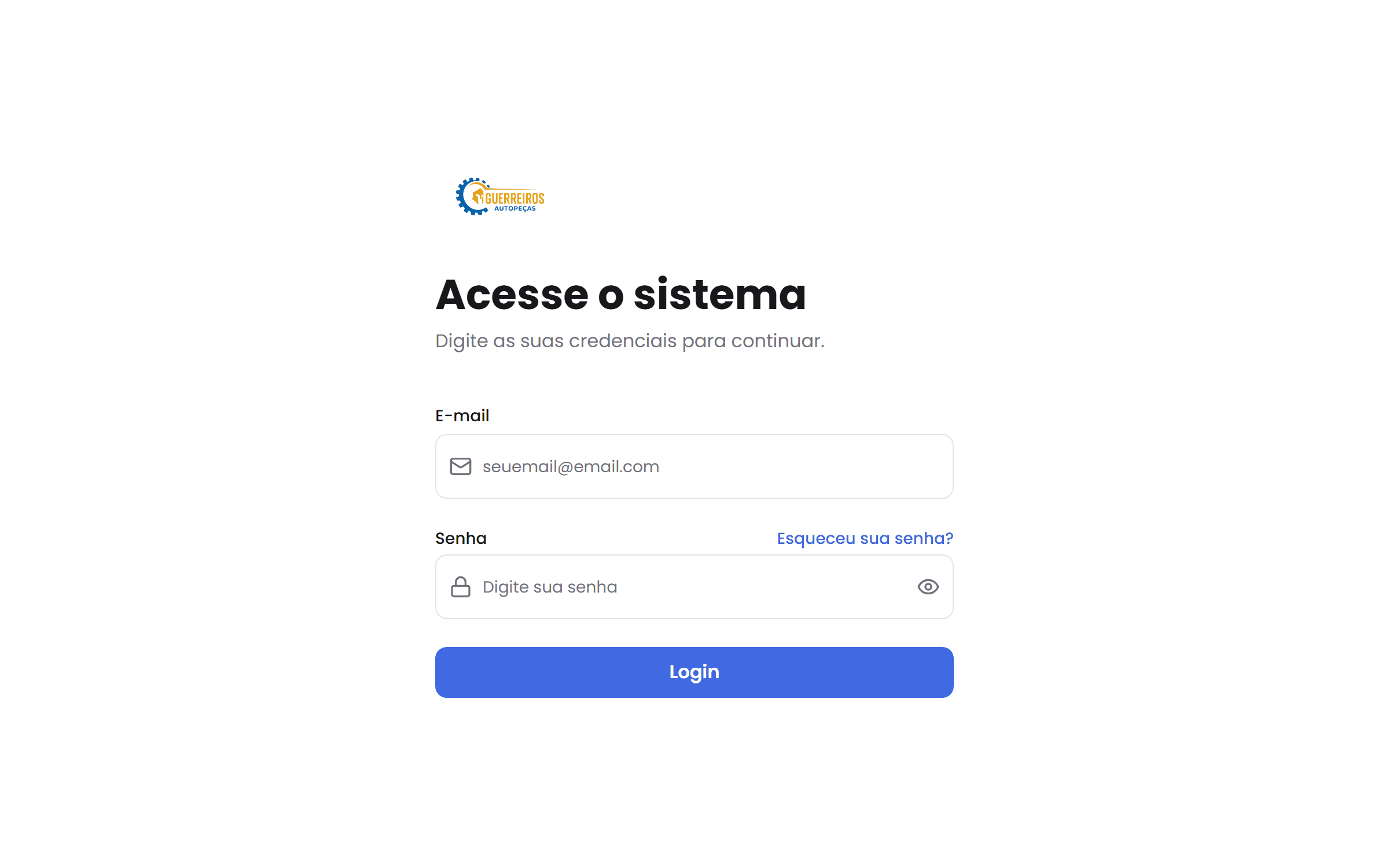 Captura de tela do projeto Guerreiros Auto Peças